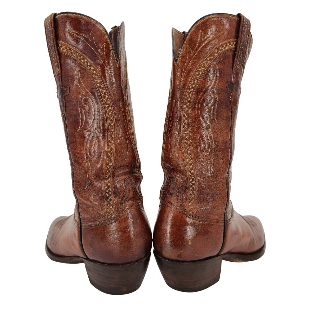 Vintage Lucchese San Antonio Men 8.5D Brown Leather Classic Cowboy Western Boots - Picture 3 of 16